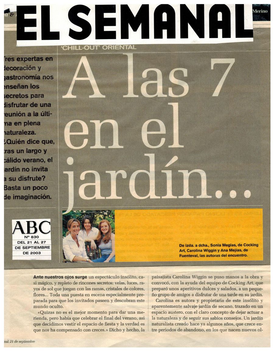 Revista El Semanal. Apariciones en prensa de COOKINGART Catering.